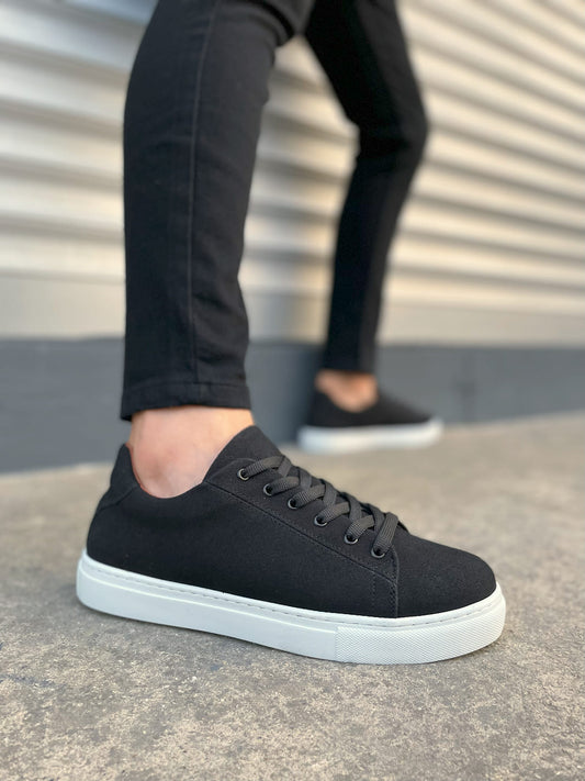 JY122 Mode Bağcıklı Günlük Erkek Sneaker - Süet Siyah Beyaz