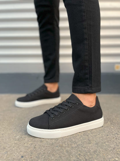 JY122 Mode Bağcıklı Günlük Erkek Sneaker - Süet Siyah Beyaz