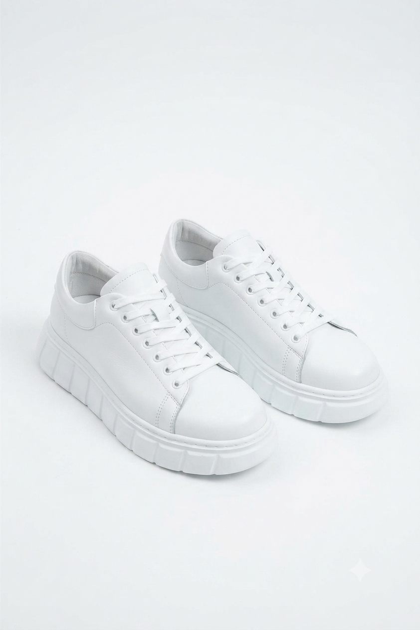 ZRJ144 Premium Kalite Bağcıklı Yüksek Taban Casual Erkek Sneaker Beyaz