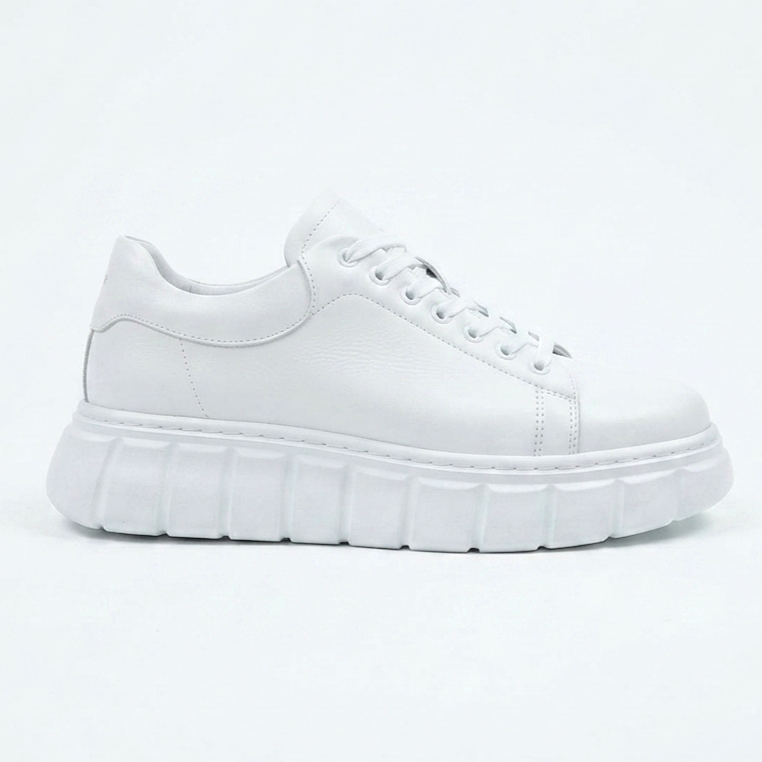 ZRJ144 Premium Kalite Bağcıklı Yüksek Taban Casual Erkek Sneaker Beyaz