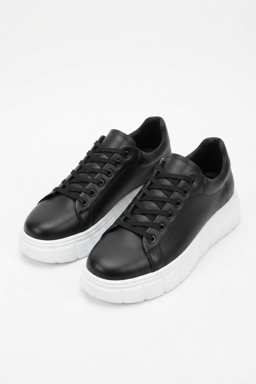 ZRJ144 Premium Kalite Bağcıklı Yüksek Taban Casual Erkek Sneaker Siyah Beyaz