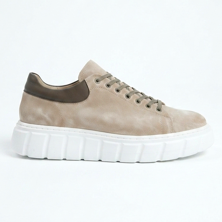 ZRJ144 Premium Kalite Bağcıklı Yüksek Taban Casual Erkek Sneaker Krem Süet
