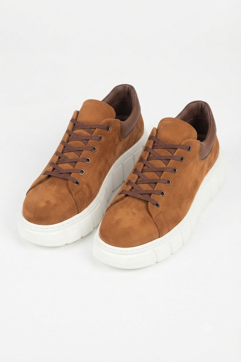 ZRJ144 Premium Kalite Bağcıklı Yüksek Taban Casual Erkek Sneaker Taba Süet
