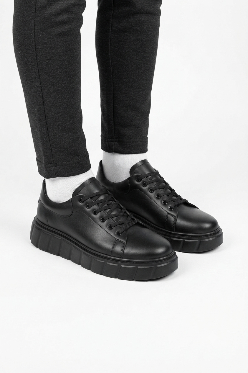 ZRJ144 Premium Kalite Bağcıklı Yüksek Taban Casual Erkek Sneaker Siyah