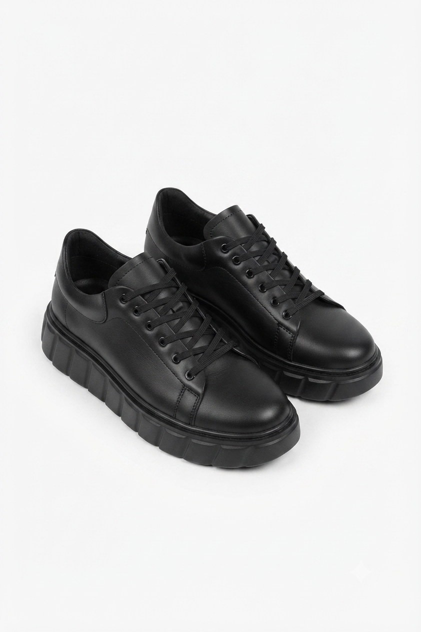 ZRJ144 Premium Kalite Bağcıklı Yüksek Taban Casual Erkek Sneaker Siyah
