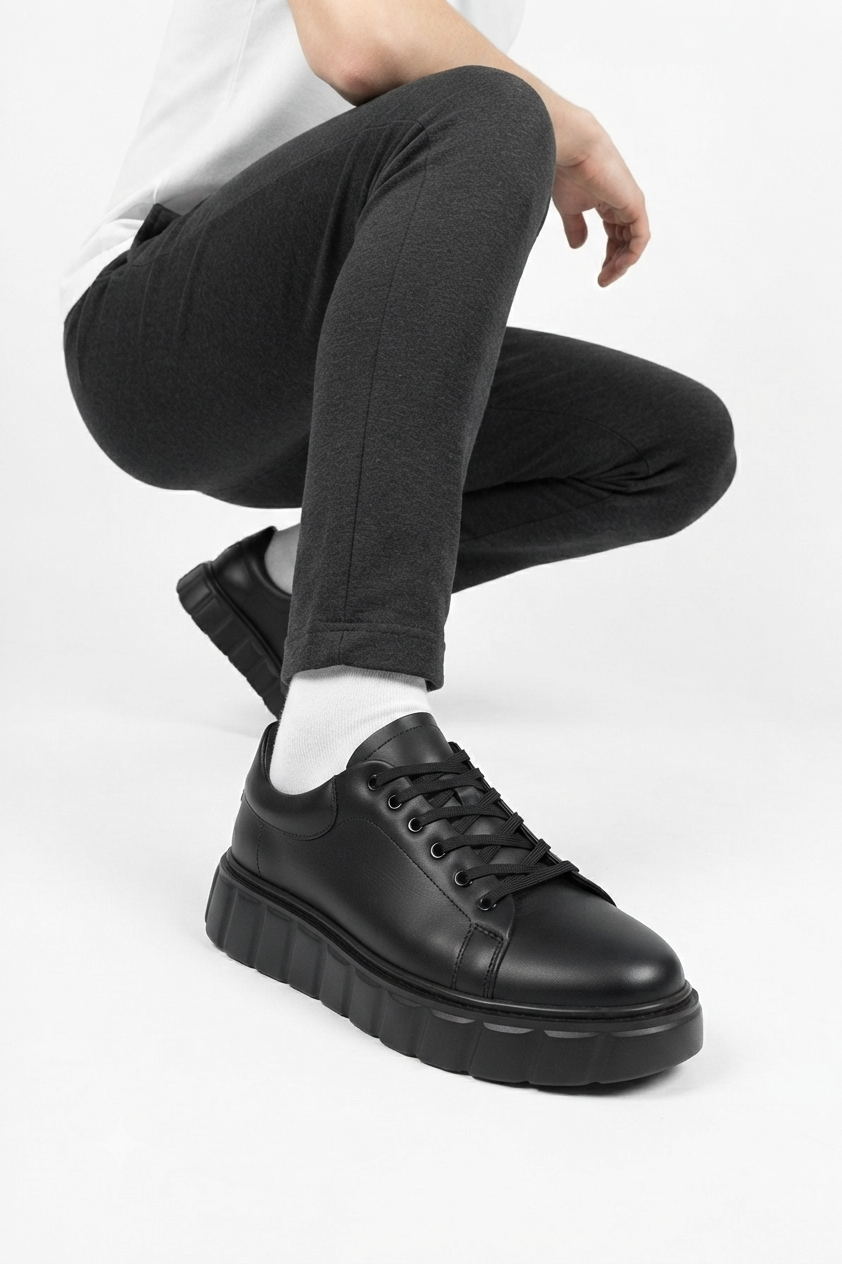ZRJ144 Premium Kalite Bağcıklı Yüksek Taban Casual Erkek Sneaker Siyah