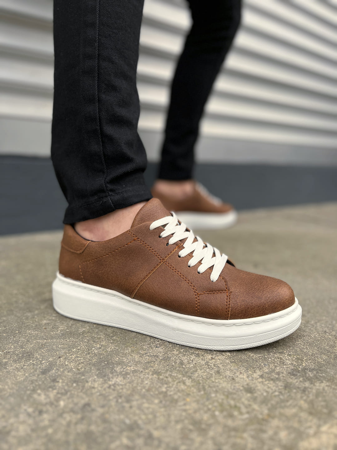 JY151 Boost Bağcıklı Erkek Günlük Sneaker Ayakkabı - Taba Beyaz