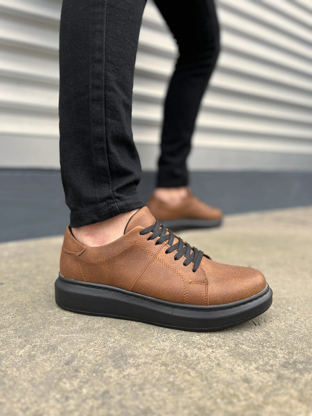 JY151 Boost Bağcıklı Erkek Günlük Sneaker Ayakkabı - Taba Siyah