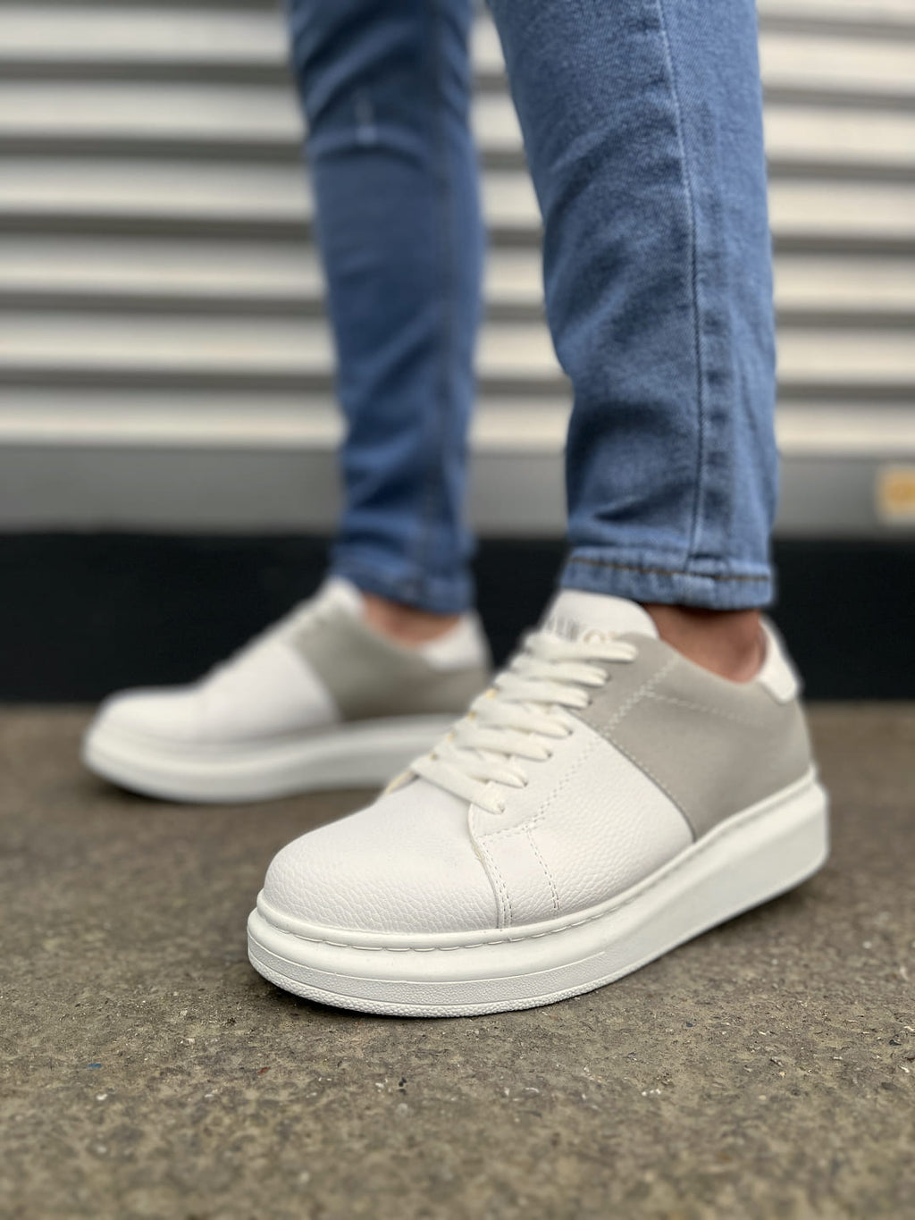 JY151 Boost Bağcıklı Erkek Günlük Sneaker Ayakkabı - Süet Beyaz Gri