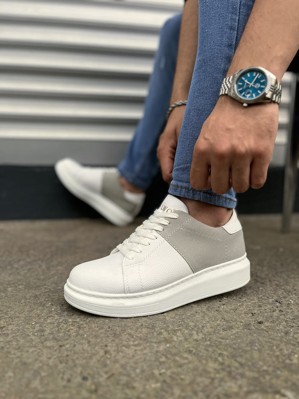 JY151 Boost Bağcıklı Erkek Günlük Sneaker Ayakkabı - Süet Beyaz Gri