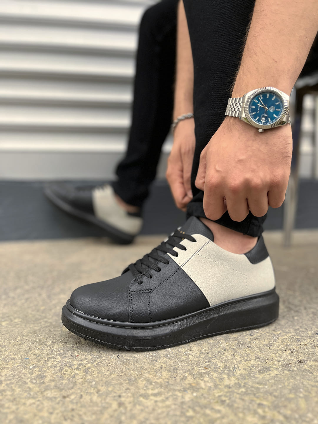 JY151 Boost Bağcıklı Erkek Günlük Sneaker Ayakkabı - Süet Siyah Bej