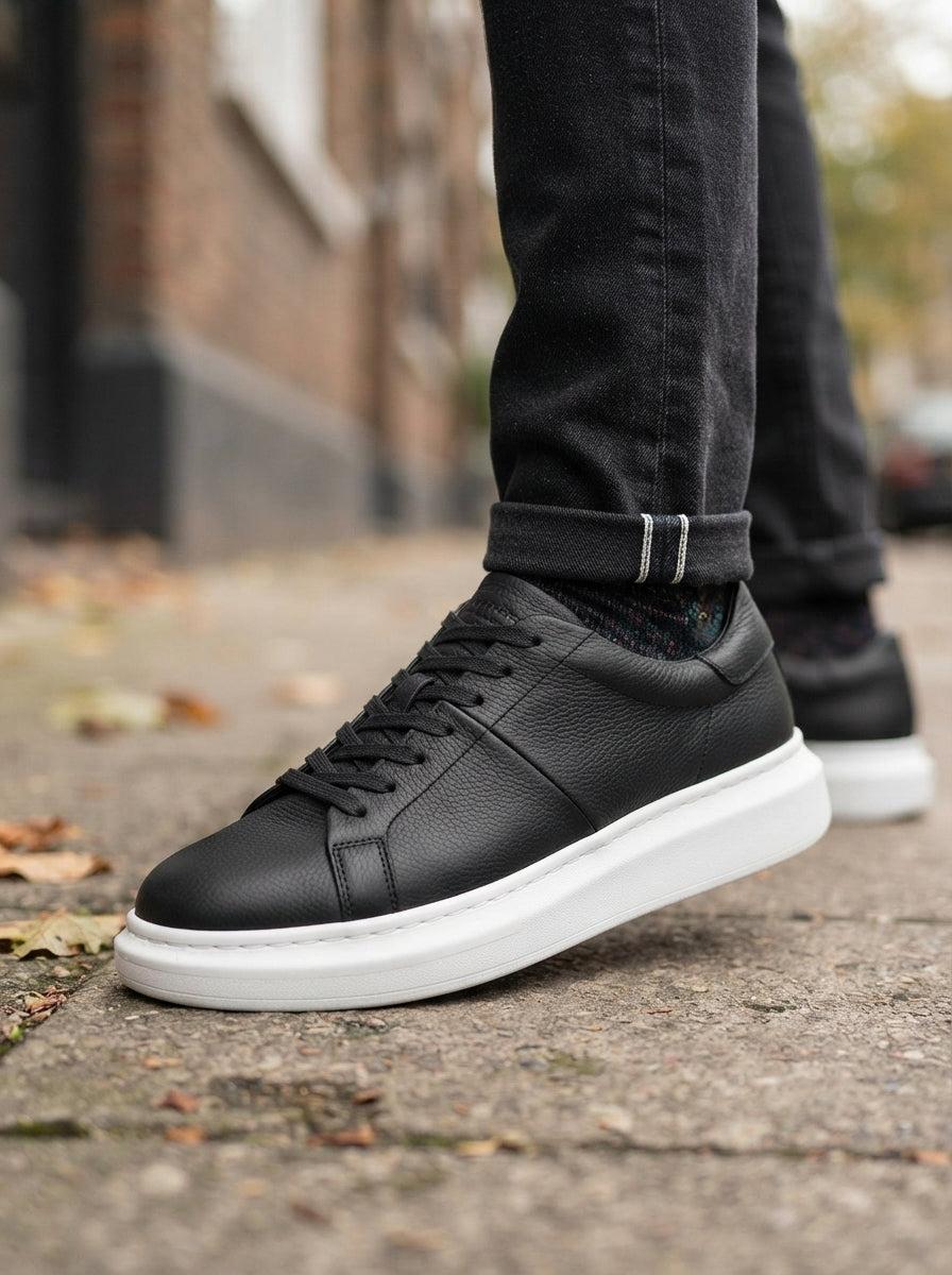ZRJ151 Yüksek Kalite Bağcıklı Erkek Günlük Sneaker - Siyah Beyaz