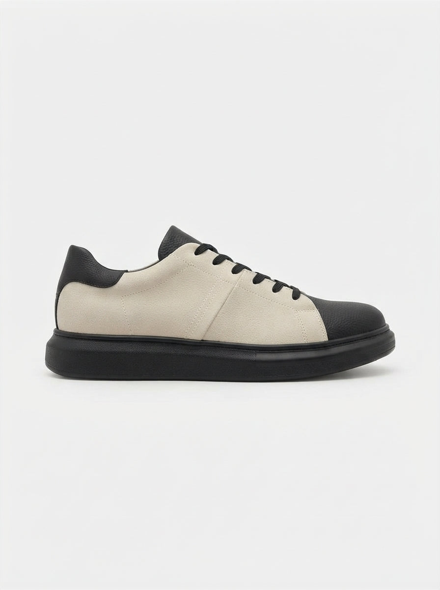 ZRJ151S Yüksek Kalite Bağcıklı Erkek Günlük Sneaker - Siyah Bej Süet