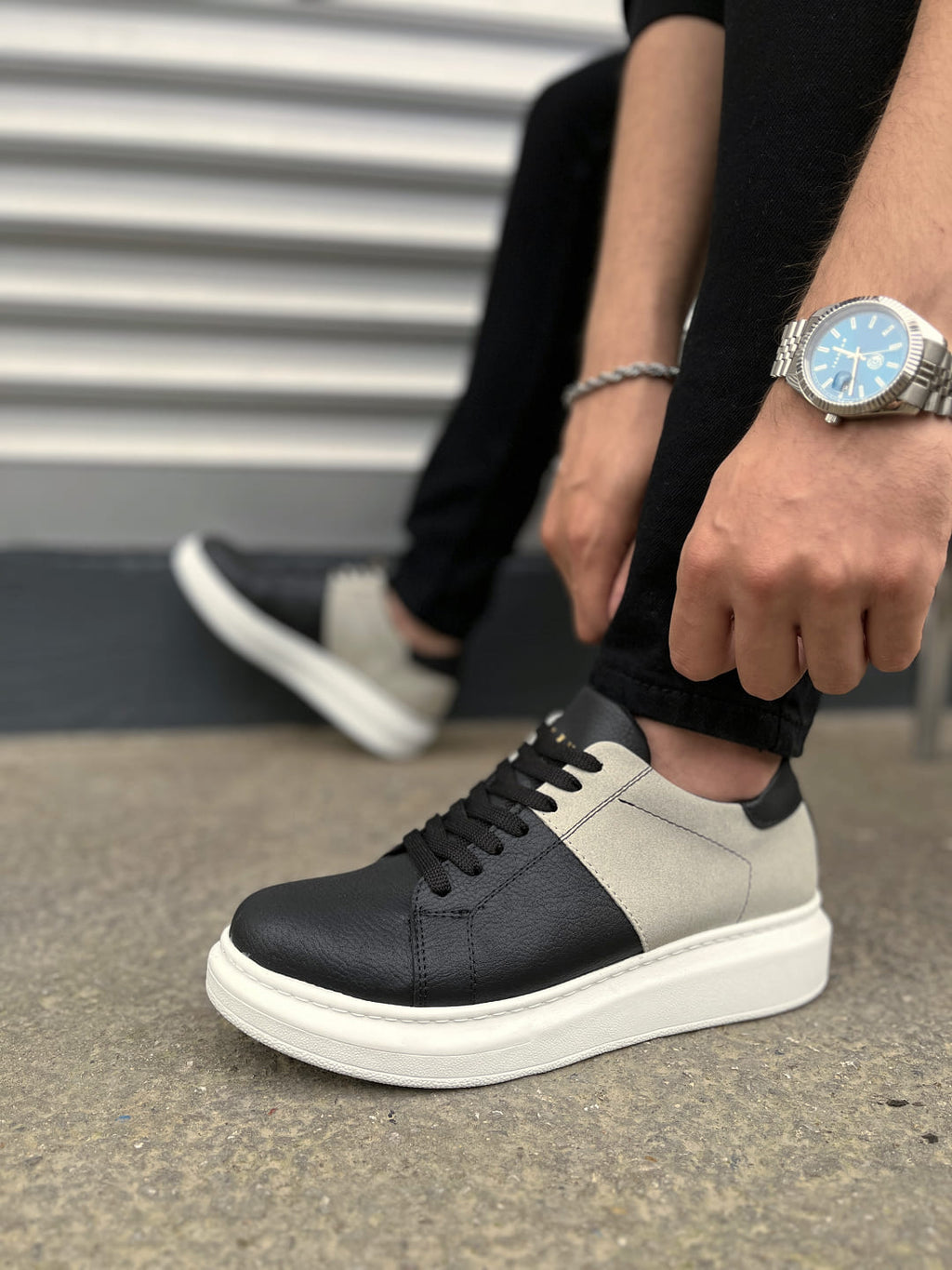 JY151 Boost Lace-Up Men's Casual Sneakers - Suede Black Gray