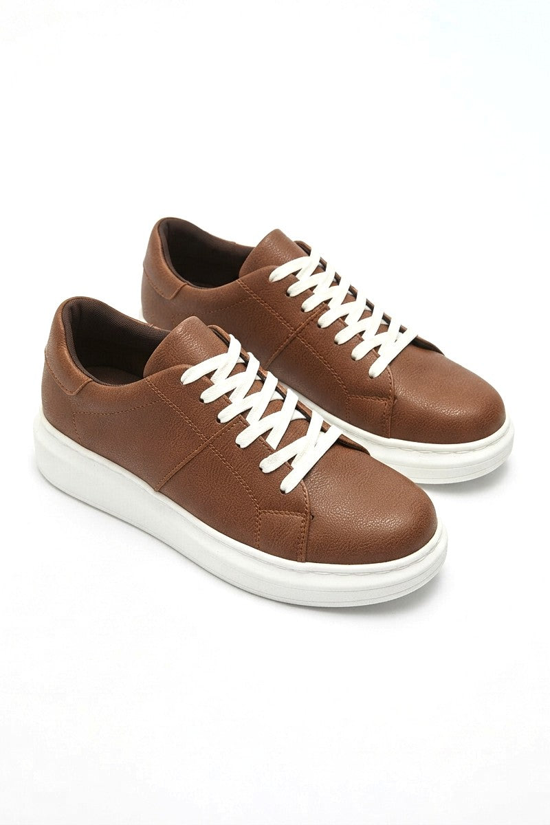 ZRJ151 Yüksek Kalite Bağcıklı Erkek Günlük Sneaker - Taba Beyaz
