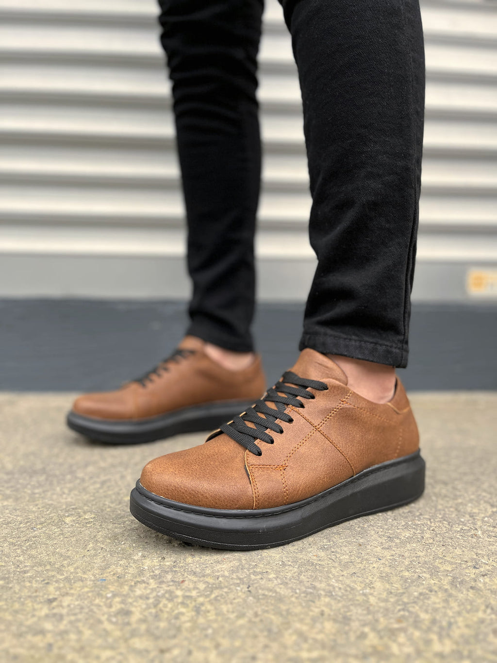 JY151 Boost Bağcıklı Erkek Günlük Sneaker Ayakkabı - Taba Siyah