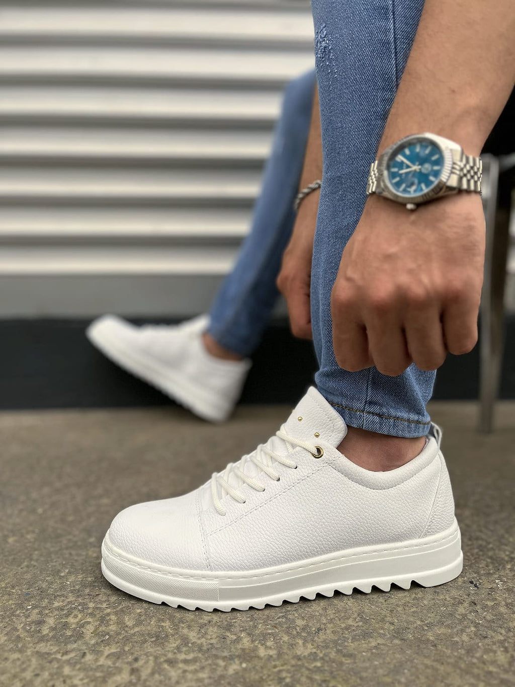 JY152 Cool Bağcıklı Cilt Erkek Günlük Spor Klasik Ayakkabı - Beyaz