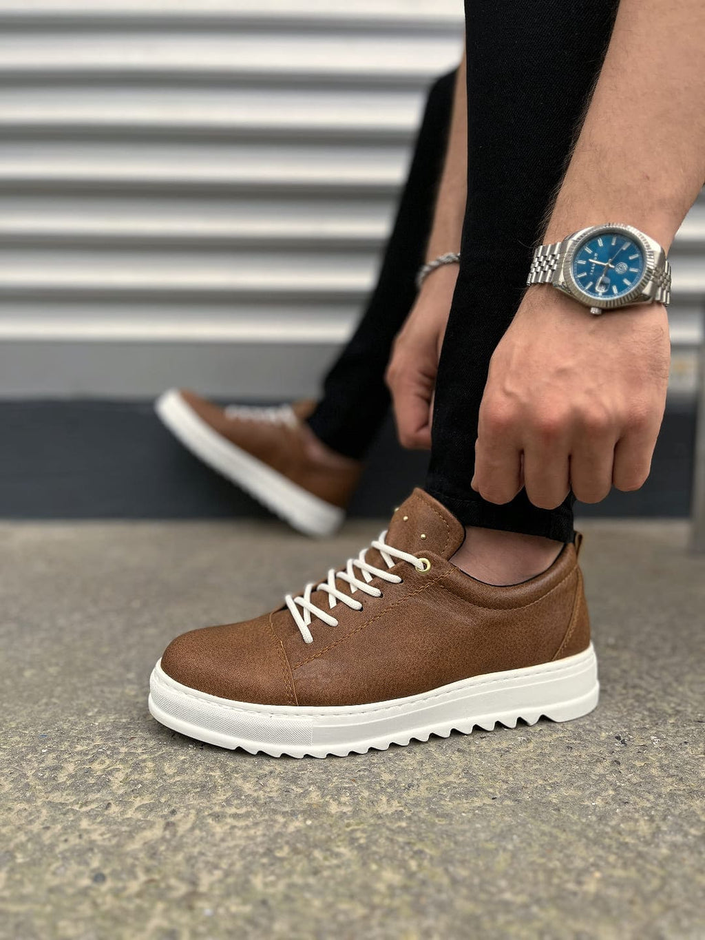 ZRJ152 High-Quality Lace-Up Men's Daily Sports Casual Shoes - Tan White