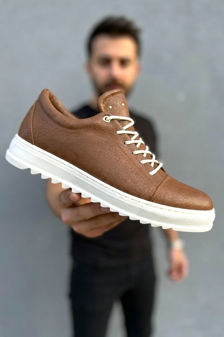 ZRJ152 High-Quality Lace-Up Men's Daily Sports Casual Shoes - Tan White