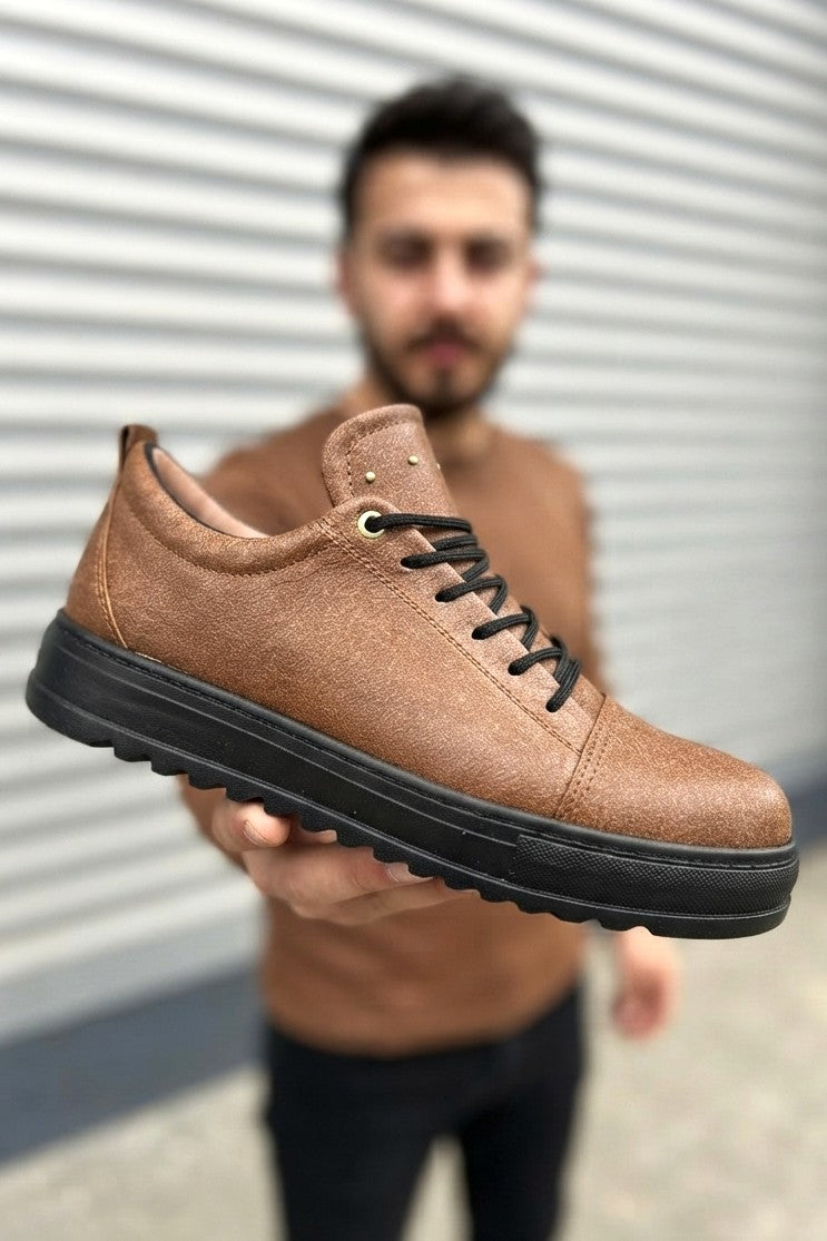 ZRJ152 High-Quality Lace-Up Men's Casual Sports Shoes - Tan Black