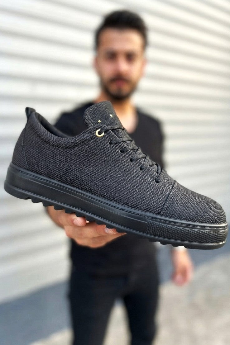 ZRJ152K High-Quality Lace-Up Men's Casual Sport Shoes - Linen Black