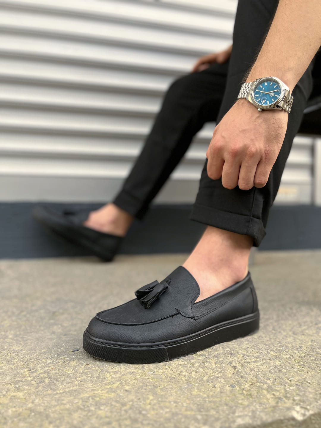JY153 Bloomer Bağcıksız Püsküllü Cilt Erkek Günlük Klasik Ayakkabı - Siyah