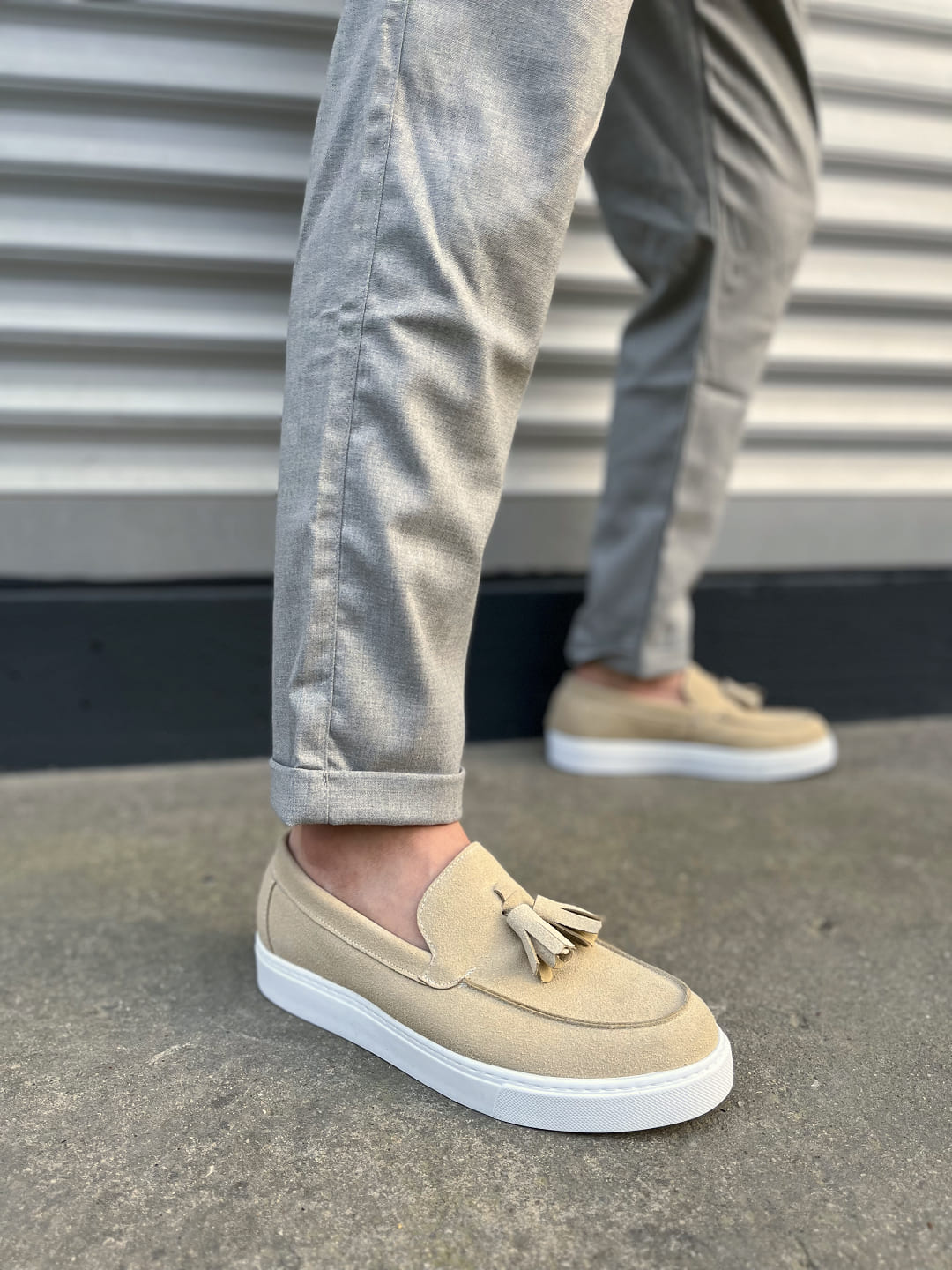 JY153 Bloomer Bağcıksız Püsküllü Süet Erkek Günlük Klasik Ayakkabı - Krem