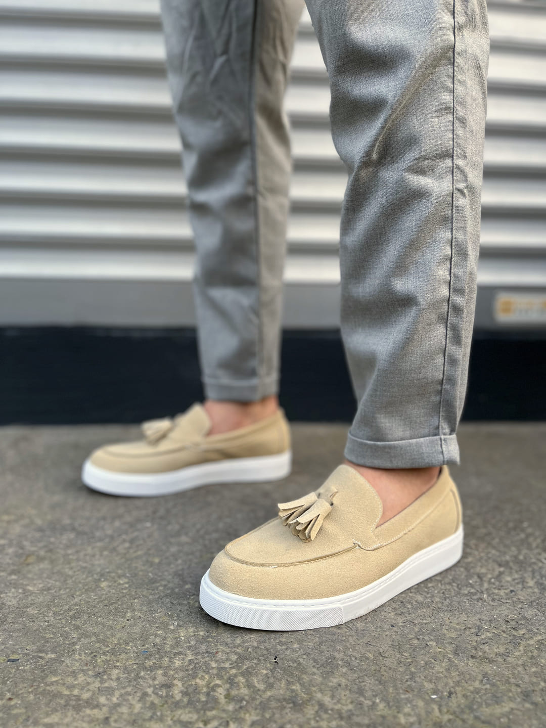 JY153 Bloomer Bağcıksız Püsküllü Süet Erkek Günlük Klasik Ayakkabı - Krem