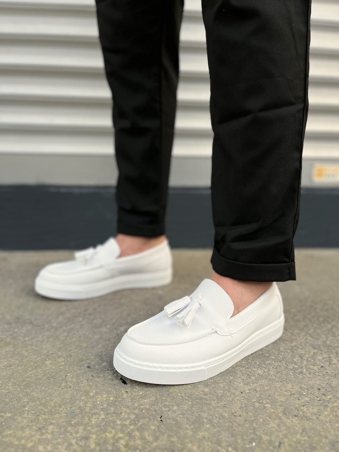 JY153 Bloomer Bağcıksız Püsküllü Cilt Erkek Günlük Klasik Ayakkabı - Beyaz