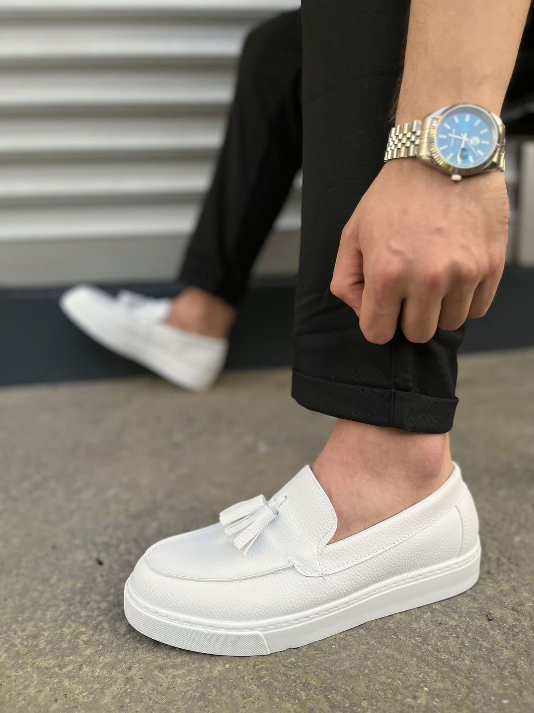 JY153 Bloomer Bağcıksız Püsküllü Cilt Erkek Günlük Klasik Ayakkabı - Beyaz