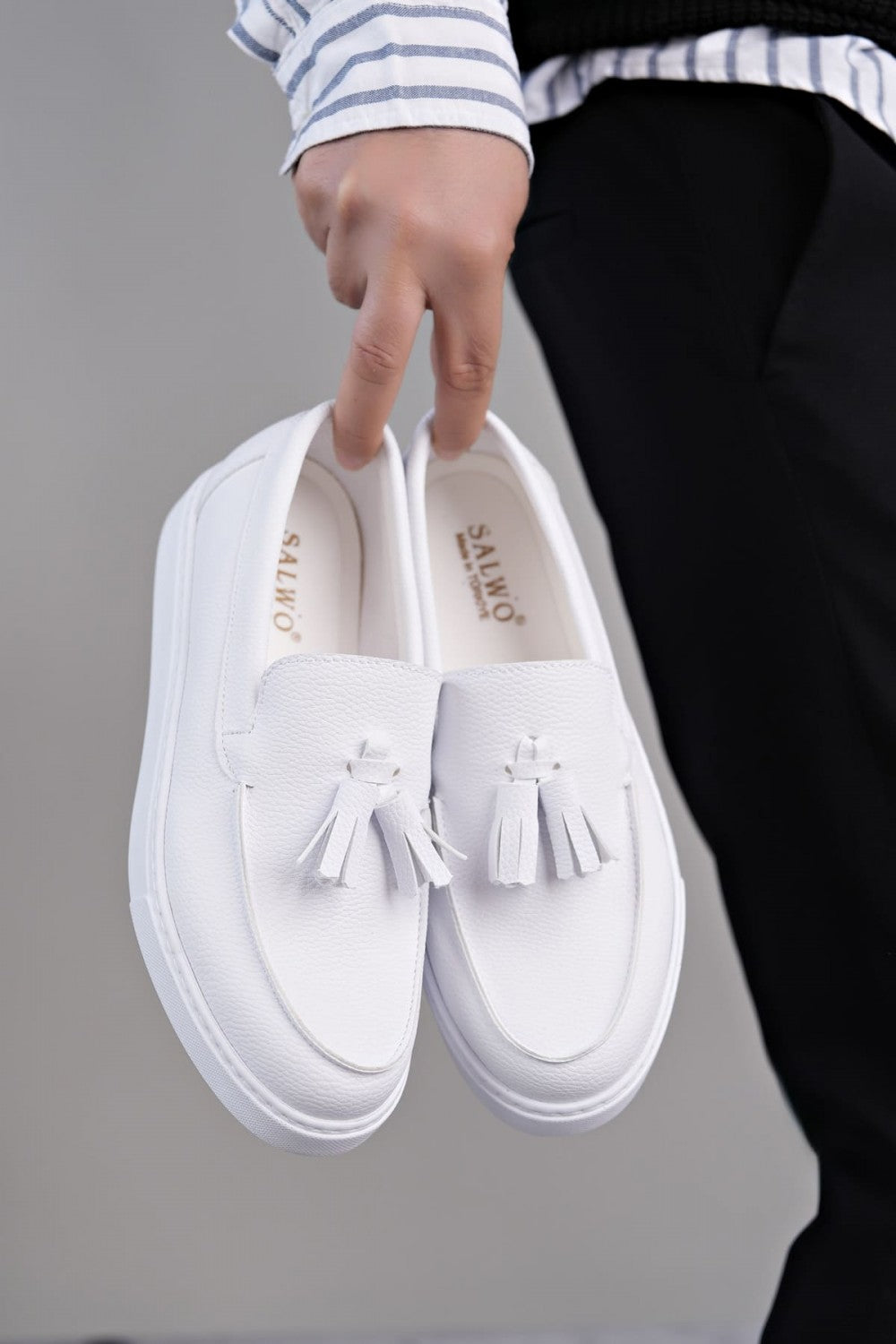 ZRJ153 Bağcıksız Püsküllü Erkek Loafer Klasik Ayakkabı - Beyaz