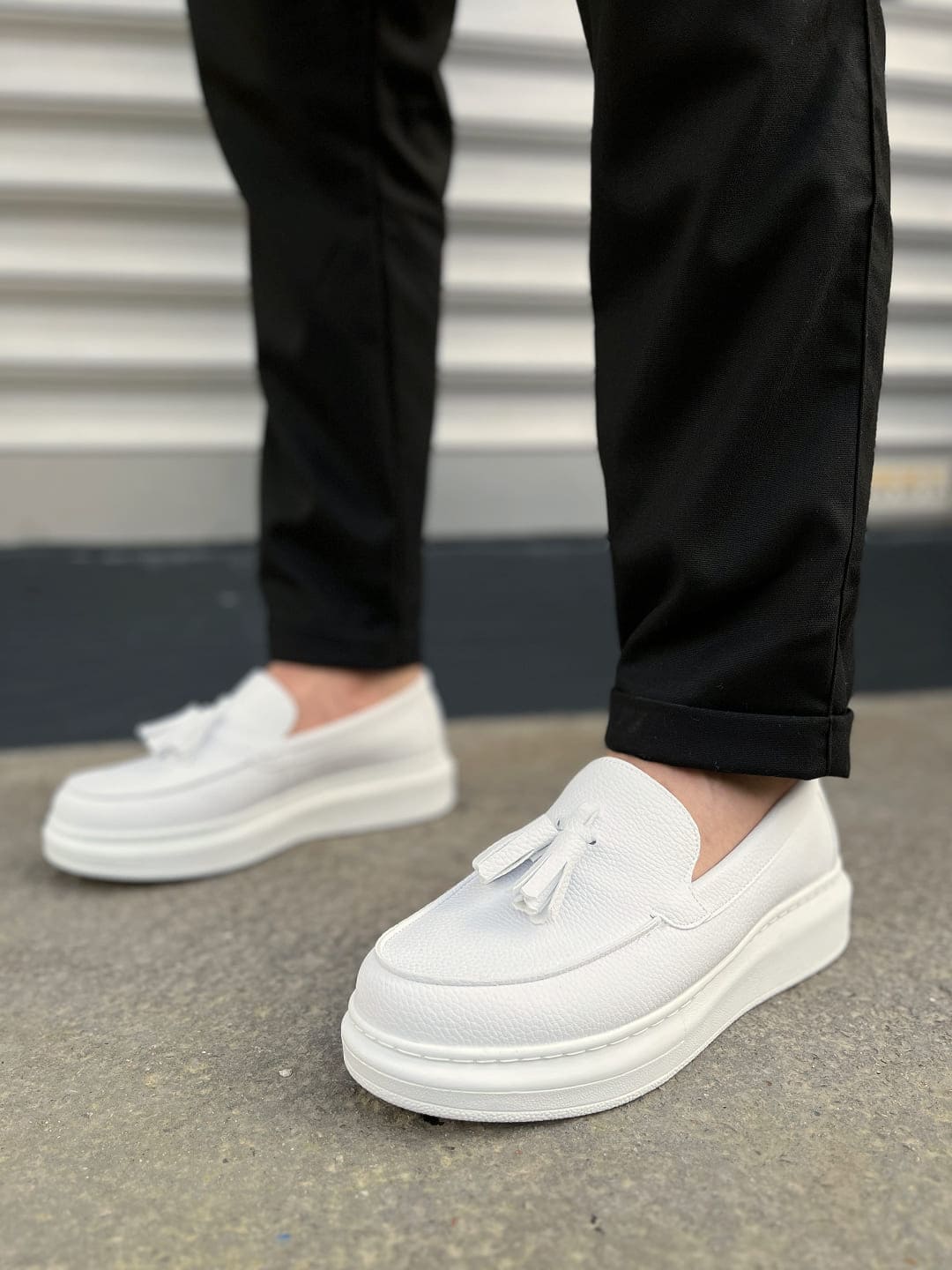 JY154 Blaze Laceless Tasseled Men's Casual Classic Shoes - Vegan Leather White