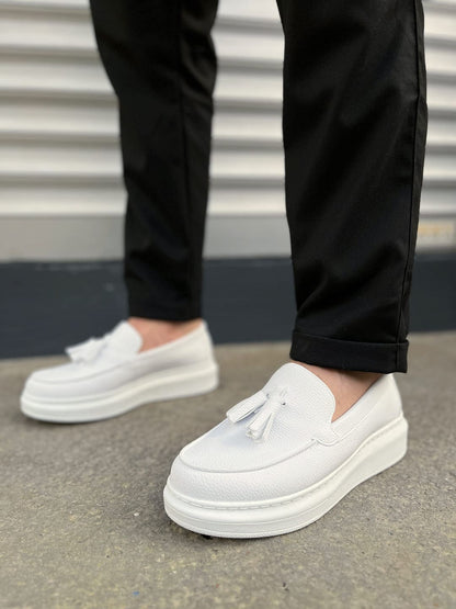 JY154 Blaze Laceless Tasseled Men's Casual Classic Shoes - Vegan Leather White