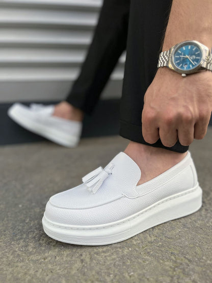 JY154 Blaze Laceless Tasseled Men's Casual Classic Shoes - Vegan Leather White
