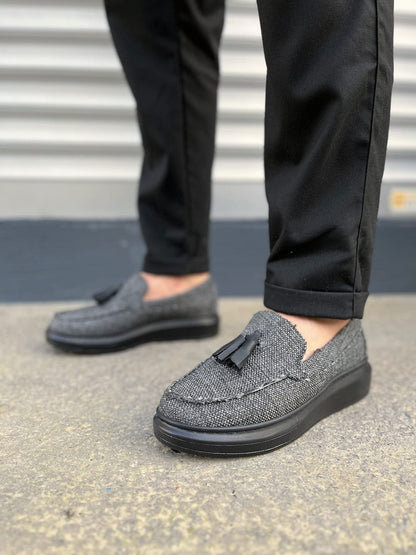 JY154 Blaze Laceless Tasseled Men's Casual Classic Shoes - Linen Gray