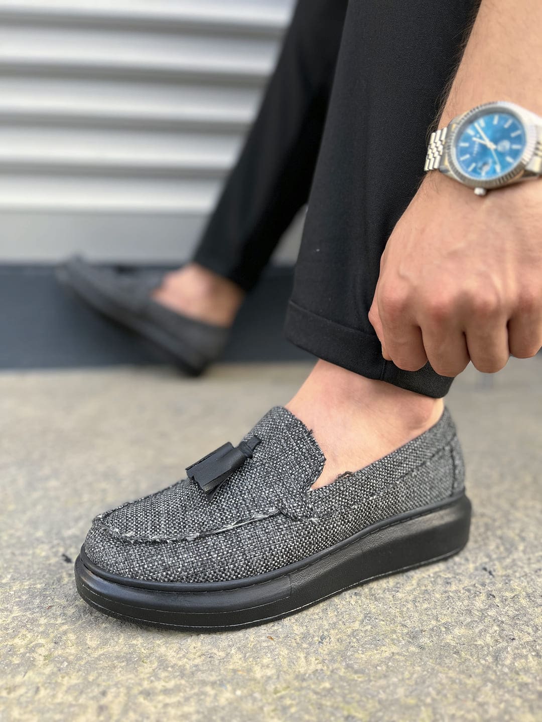 JY154 Blaze Laceless Tasseled Men's Casual Classic Shoes - Linen Gray