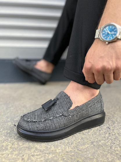 JY154 Blaze Laceless Tasseled Men's Casual Classic Shoes - Linen Gray