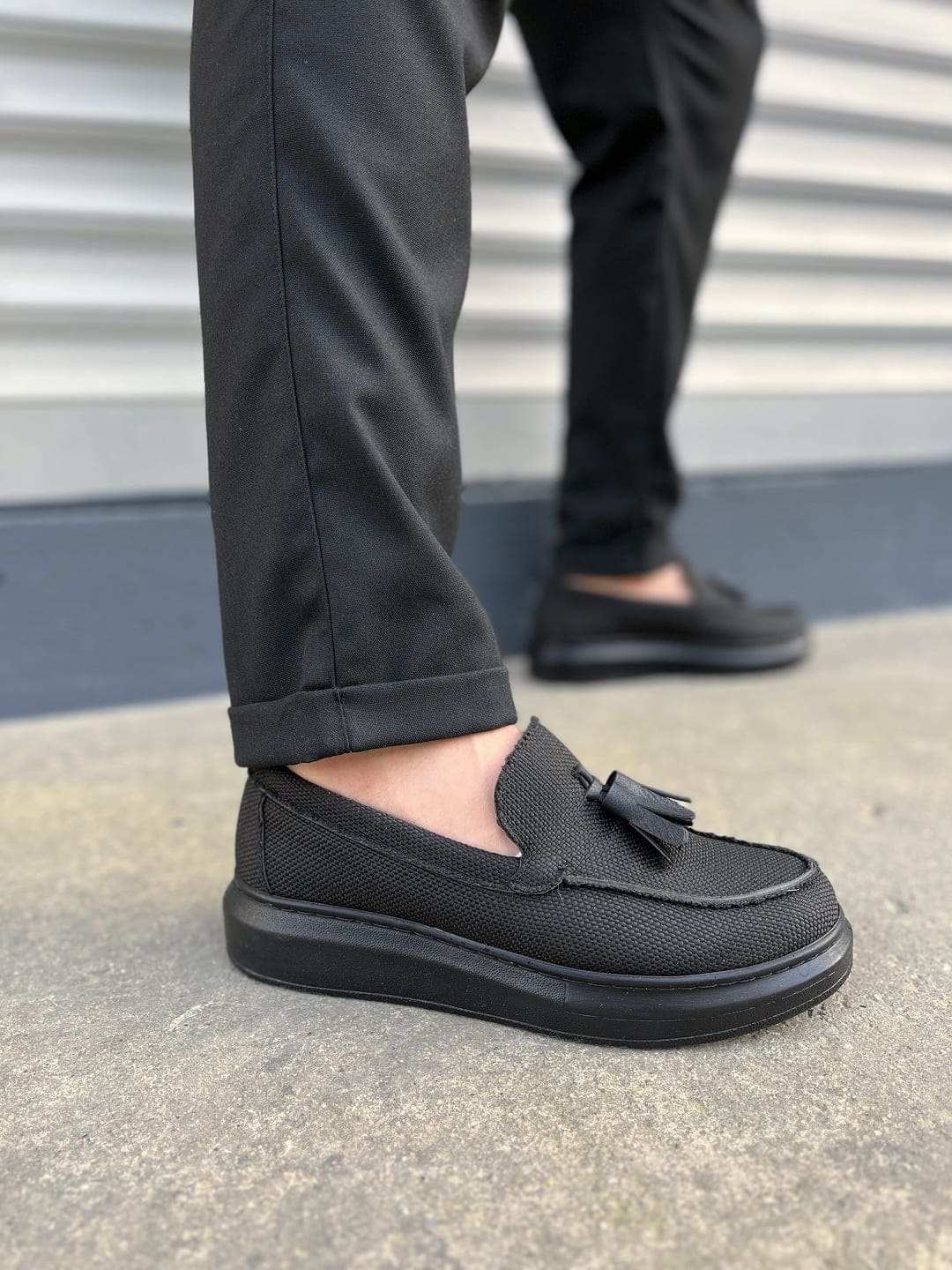 JY154 Blaze Laceless Tasseled Men's Casual Classic Shoes - Linen Black