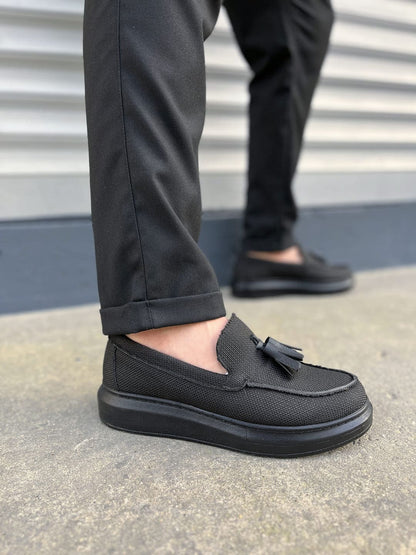 JY154 Blaze Laceless Tasseled Men's Casual Classic Shoes - Linen Black