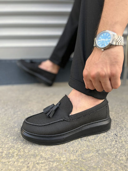 JY154 Blaze Laceless Tasseled Men's Casual Classic Shoes - Linen Black