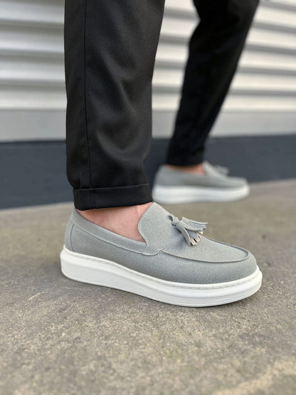 JY154 Blaze Laceless Tasseled Men's Casual Classic Shoes - Suede Gray