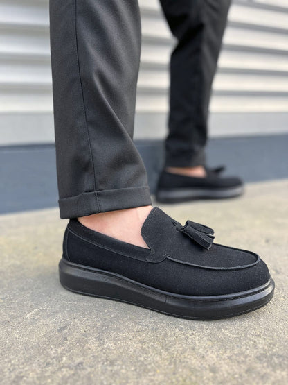JY154 Blaze Laceless Tasseled Men's Casual Classic Shoes - Suede Black