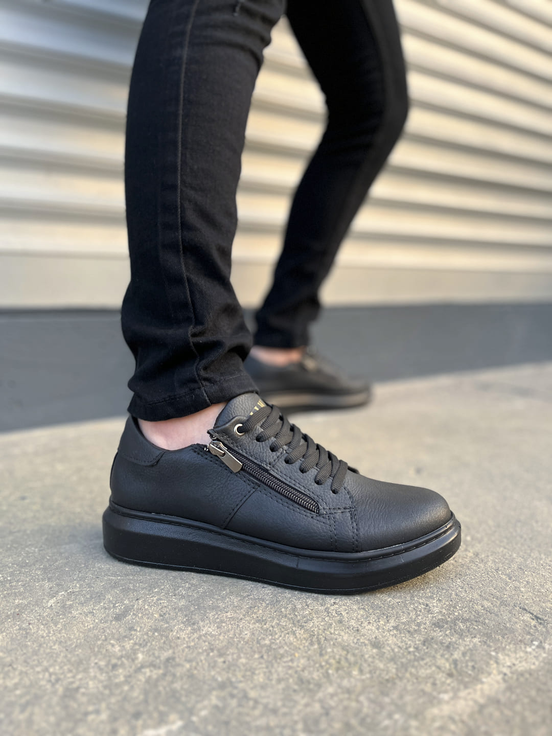 JY155 Warrior Bağcıklı ve Fermuarlı Erkek Günlük Casual Sneaker Ayakkabı - Siyah
