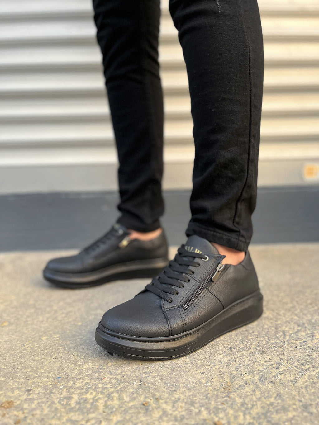JY155 Warrior Bağcıklı ve Fermuarlı Erkek Günlük Casual Sneaker Ayakkabı - Siyah