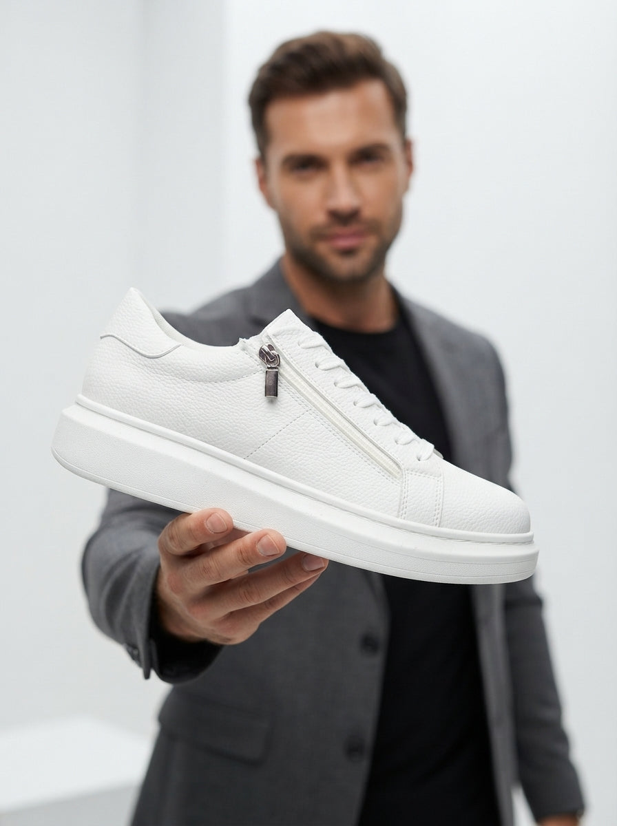 ZRJ155 Yüksek Kalite Fermuarlı Erkek Casual Sneaker - Beyaz
