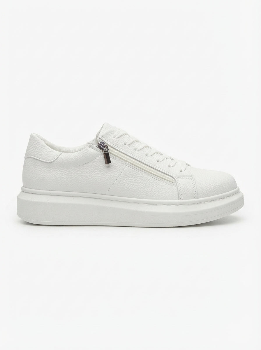 ZRJ155 Yüksek Kalite Fermuarlı Erkek Casual Sneaker - Beyaz
