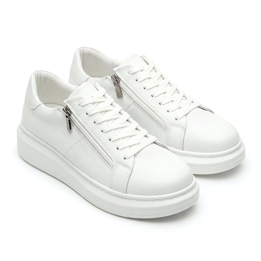 ZRJ155 Yüksek Kalite Fermuarlı Erkek Casual Sneaker - Beyaz