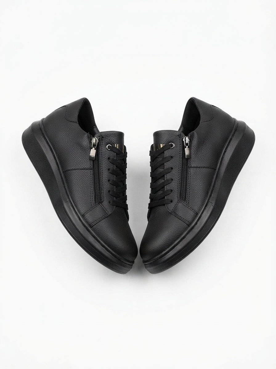 ZRJ155 Yüksek Kalite Fermuarlı Erkek Casual Sneaker - Siyah