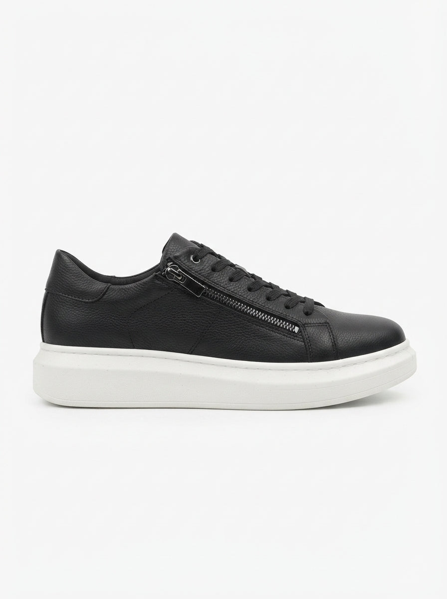 ZRJ155 Yüksek Kalite Fermuarlı Erkek Casual Sneaker - Siyah Beyaz
