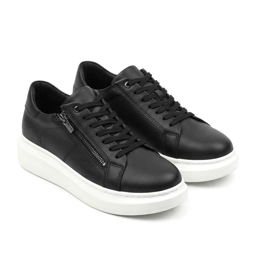 ZRJ155 Yüksek Kalite Fermuarlı Erkek Casual Sneaker - Siyah Beyaz